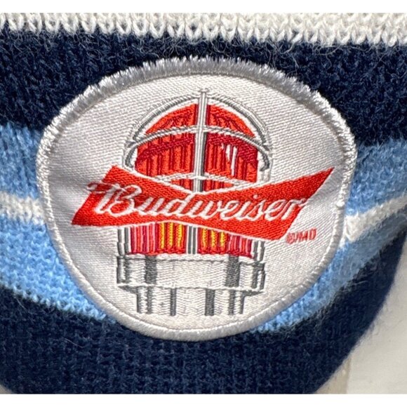 Hockey Night In Canada Blue White Striped Knit Beanie With Pom Budweiser - Picture 4 of 6